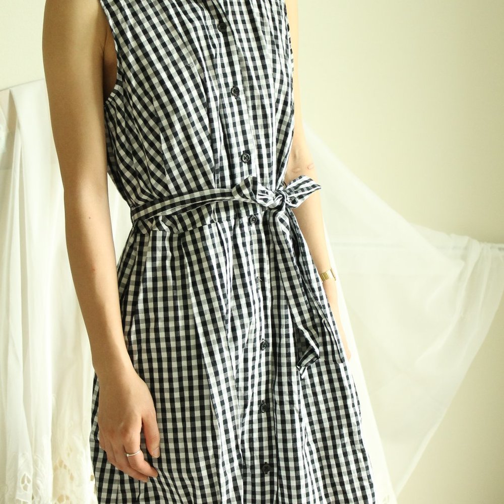 Black And White Gingham Button-Front Shirtdress - image 1